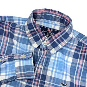 Vineyard Vines Blue Pink Plaid Button Down Church Shirt Boy Size Small 8 10